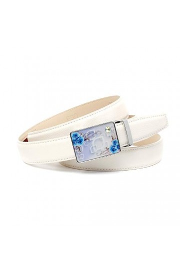 Anthoni Crown Ledergürtel Ceinture, Blanc, 80 cm Femme
