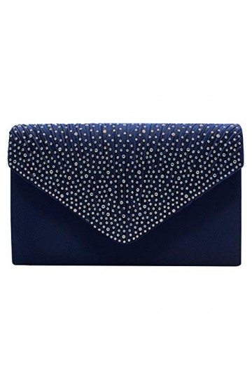 Sac à Main Pochette Clutch Bleu Marine avec Diamants