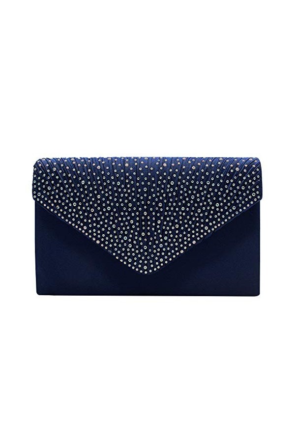 Sac à Main Pochette Clutch Bleu Marine avec Diamants
