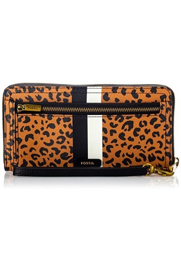 Fossil Portefeuille pour femme Logan, Eco cuir/Polyurethane Trim Zip Clutch graystone 19.7 cm L x 1.9 cm W x 10.2 cm H SL7831