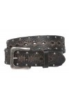 Ceinture de jean en cuir massif estampé vintage clouté 3,8 cm - Noir - 127 cm