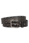 Ceinture de jean en cuir massif estampé vintage clouté 3,8 cm - Noir - 127 cm