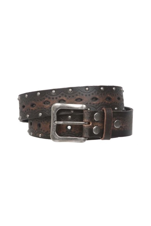 beltiscool Ceinture Jean en cuir massif perforé clouté avec embossé 1 1/2" - Marron - 142 cm