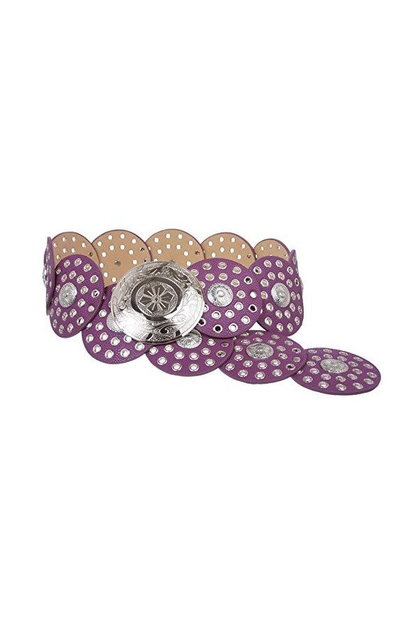 Ceinture en cuir concho pour femme de 90&nbsp;mm Disque Boho - Violet - XX-Large - 51 de bout en bout