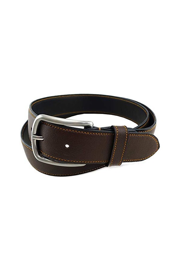 TigerTie - Ceinture en cuir nappa de vachette de qualité supérieure - Marron clair - Boucle argentée - La ceinture peut être 