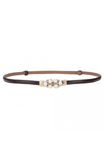POCHY Ceinture fine de luxe en cuir réglable avec perles pour femmes, 36 pouces/90cm, personnalité pour robe en jean, ceintur