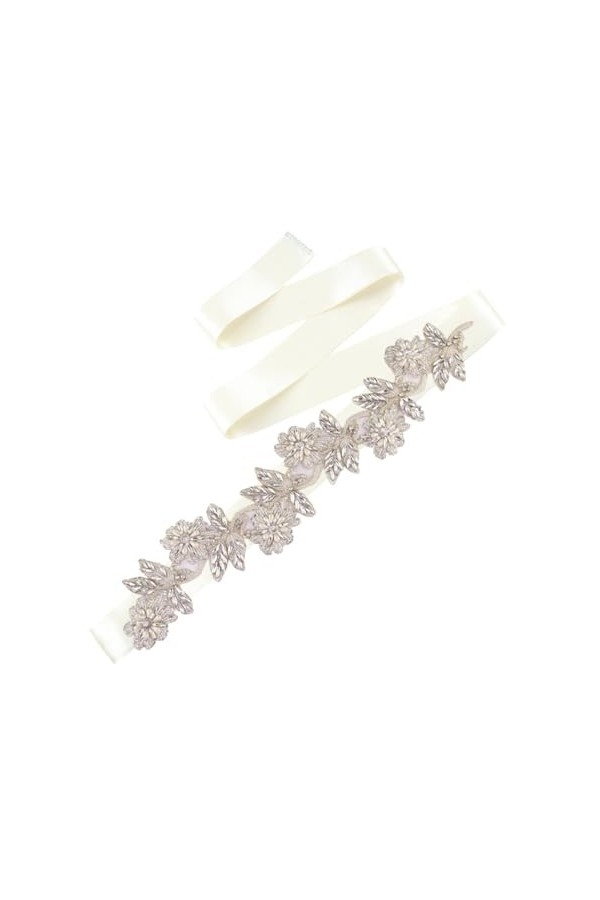 Disimlarl Ceinture de mariée avec strass pour femme - Ceinture de mariage en cristal - Pour robe formelle, Ruban ivoire., tai
