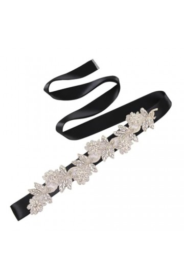 Disimlarl Ceinture de mariée avec strass pour femme - Ceinture de mariage en cristal - Pour robe formelle, Ruban noir., taill