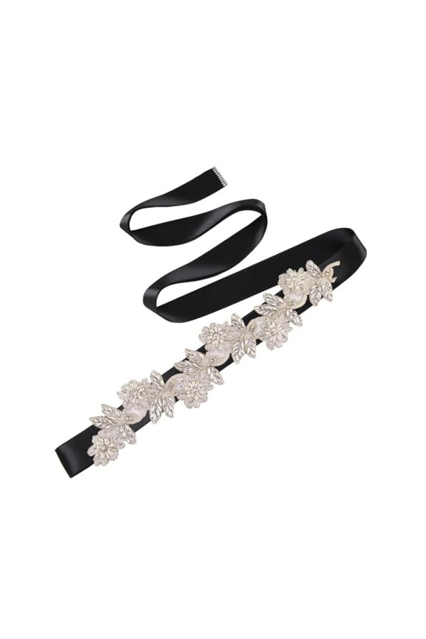 Disimlarl Ceinture de mariée avec strass pour femme - Ceinture de mariage en cristal - Pour robe formelle, Ruban noir., taill