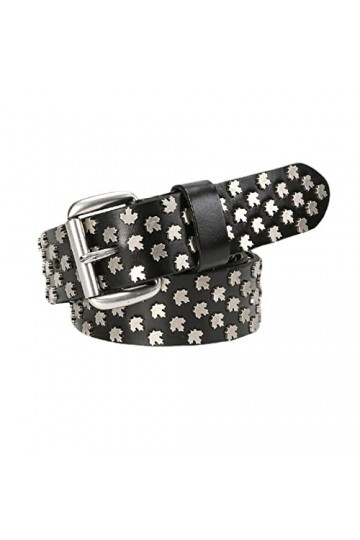 Ceinture Hip Hop Ceinture punk rivet feuille dérable personnalisée for femme Color : Black, Size : 105-110cm 