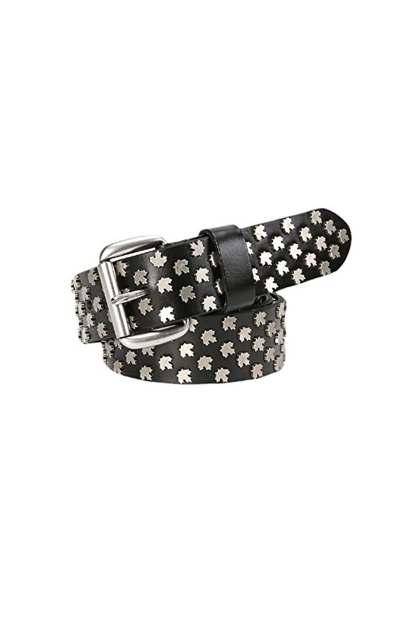 Ceinture Hip Hop Ceinture punk rivet feuille dérable personnalisée for femme Color : Black, Size : 105-110cm 