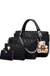 FiveloveTwo Femmes 4Pcs Sac À Épaule Bandoulière Clutches Pochettes Sac À Main PU Cuir Grand Fourre-Tout + Bourse + Sac à Ban