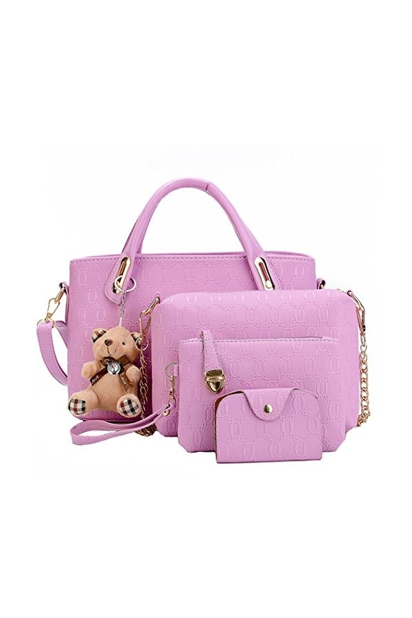 FiveloveTwo Femmes 4Pcs Sac À Épaule Bandoulière Clutches Pochettes Sac À Main PU Cuir Grand Fourre-Tout + Bourse + Sac à Ban