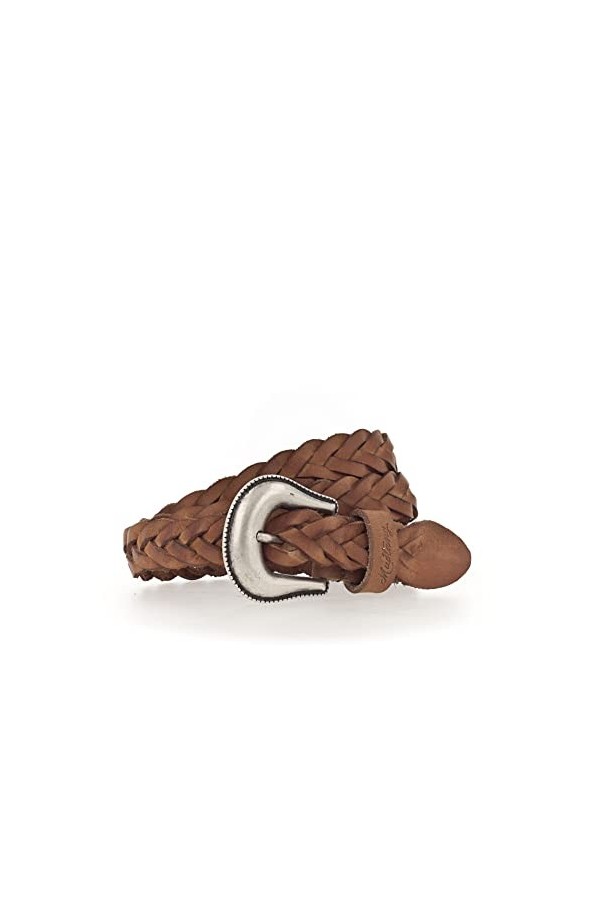 MUSTANG Ceinture en cuir tressé avec fermoir en argent poli 25 mm, cognac, 100