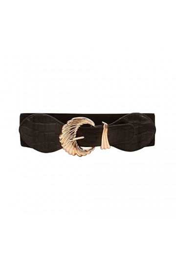 CAYLAX Mode métal boucle ceintures for femmes en cuir noir large ceinture réglable dames robe manteau ceinture