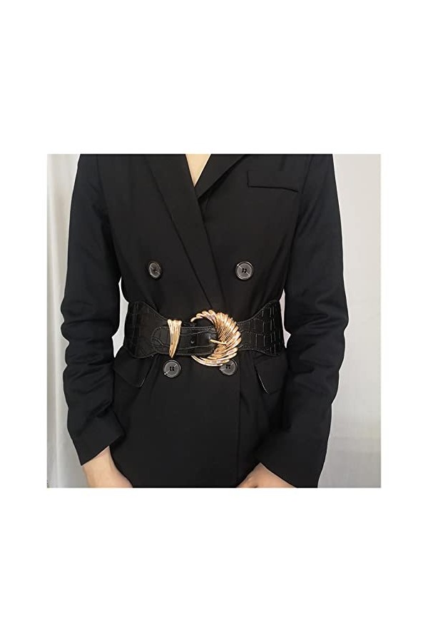 CAYLAX Mode métal boucle ceintures for femmes en cuir noir large ceinture réglable dames robe manteau ceinture