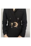 CAYLAX Mode métal boucle ceintures for femmes en cuir noir large ceinture réglable dames robe manteau ceinture