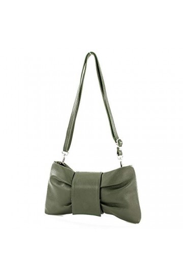 modamoda de - T214 – ITal. Sac bandoulière Clutch en cuir petit format, Gris vert, Small