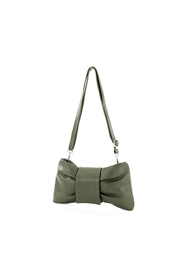 modamoda de - T214 – ITal. Sac bandoulière Clutch en cuir petit format, Gris vert, Small