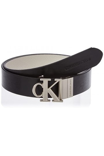 Calvin Klein Jeans Ceinture Femme Round Mono Plaque Rev Belt 3&nbsp;cm en Cuir, Black / Pink Blush, 65 cm
