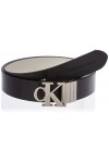 Calvin Klein Jeans Ceinture Femme Round Mono Plaque Rev Belt 3&nbsp;cm en Cuir, Black / Pink Blush, 65 cm