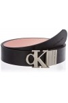 Calvin Klein Jeans Ceinture Femme Round Mono Plaque Rev Belt 3&nbsp;cm en Cuir, Black / Pink Blush, 65 cm
