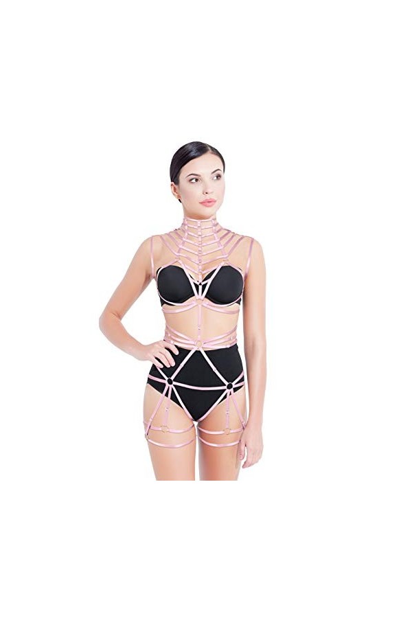 Ceinture élastique pour femme - Style punk gothique - Pour danse, rave, Noël - noir - Taille Unique