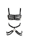 Harnais de poitrine en cuir pour femme - Ceinture ajourée - Chaîne en métal punk - Pompon gothique - Pour festival, fête, rav