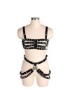 Harnais de poitrine en cuir pour femme - Ceinture ajourée - Chaîne en métal punk - Pompon gothique - Pour festival, fête, rav