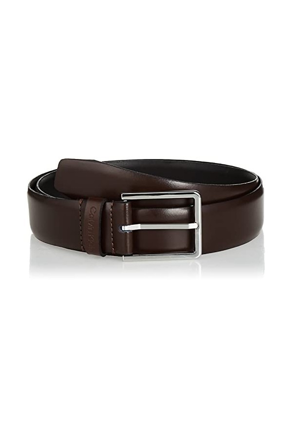 Calvin Klein Ceinture Homme 3.5 cm Bombed Belt Ceinture Cuir, Marron Dark Brown , 85 cm