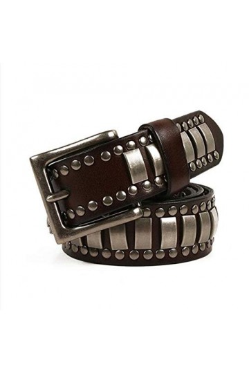 Ceinture Cloutée, Cuir Véritable, Ceintures De Cowboy Décontractées Unisexes pour Jeans, Ceintures À La Mode avec Boucle De C