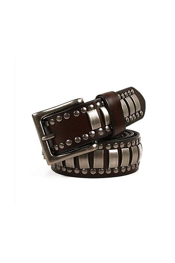 Ceinture Cloutée, Cuir Véritable, Ceintures De Cowboy Décontractées Unisexes pour Jeans, Ceintures À La Mode avec Boucle De C