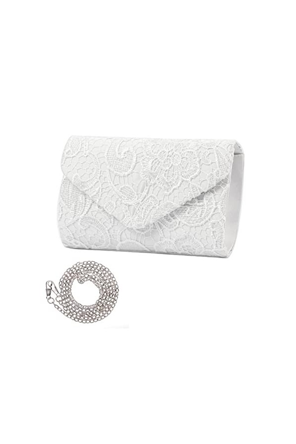 Creaher Elegante Damen-Clutch mit floraler Spitze,Umschlag-Clutch,Spitzen-Clutch,Satin-Tragetasche,Umhängetasche,Abend-Clutch