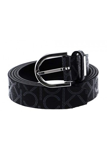 Calvin Klein Ceinture Femme Ck Must Round Belt 2.5 cm Mono Ceinture Similicuir, Noir Black Mono , 75 cm