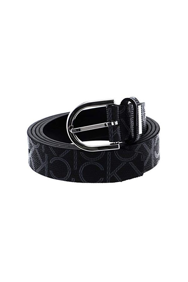 Calvin Klein Ceinture Femme Ck Must Round Belt 2.5 cm Mono Ceinture Similicuir, Noir Black Mono , 75 cm