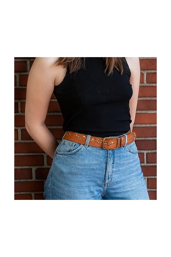 STILORD Eva Ceinture en cuir cloutée pour dames mode cloutée pour dames look vintage 40 mm avec boîte cadeau en cuir vérita