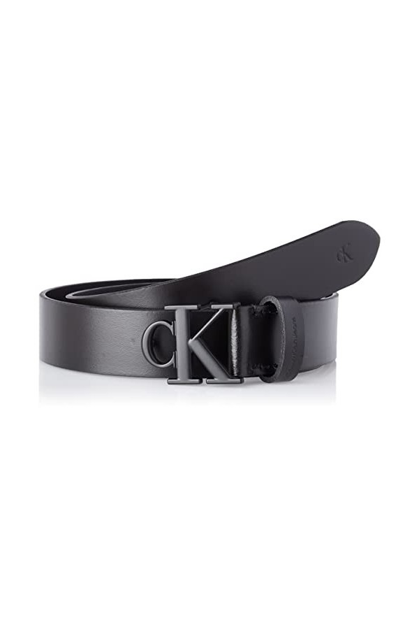 Calvin Klein Jeans Femme Round Mono Plaque Belt 30mm Ceinture, Noir, 90 EU