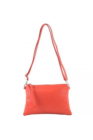 modamoda de - T186 – ital. Clutch Sac à bandoulière en cuir Taille M, corail, Small
