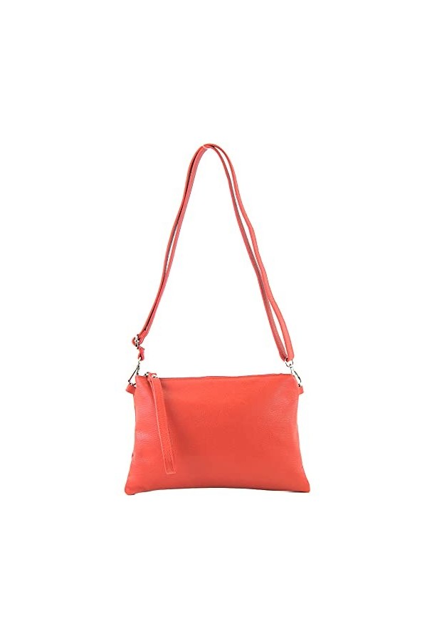 modamoda de - T186 – ital. Clutch Sac à bandoulière en cuir Taille M, corail, Small