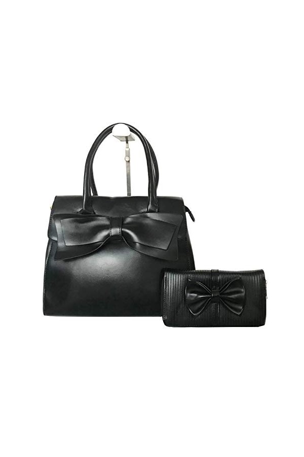 AlwaySky Femmes Faux Cuir Sacs bandoulière 2 Pcs Sacs portés main Noeud-arc Sacs portés épaule Pochettes et clutches Noir