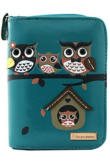 KukuBird 33D Owl Family Tree House Pattern Medium Ladies Purse Clutch Wallet, 33 BLUE, LARGE