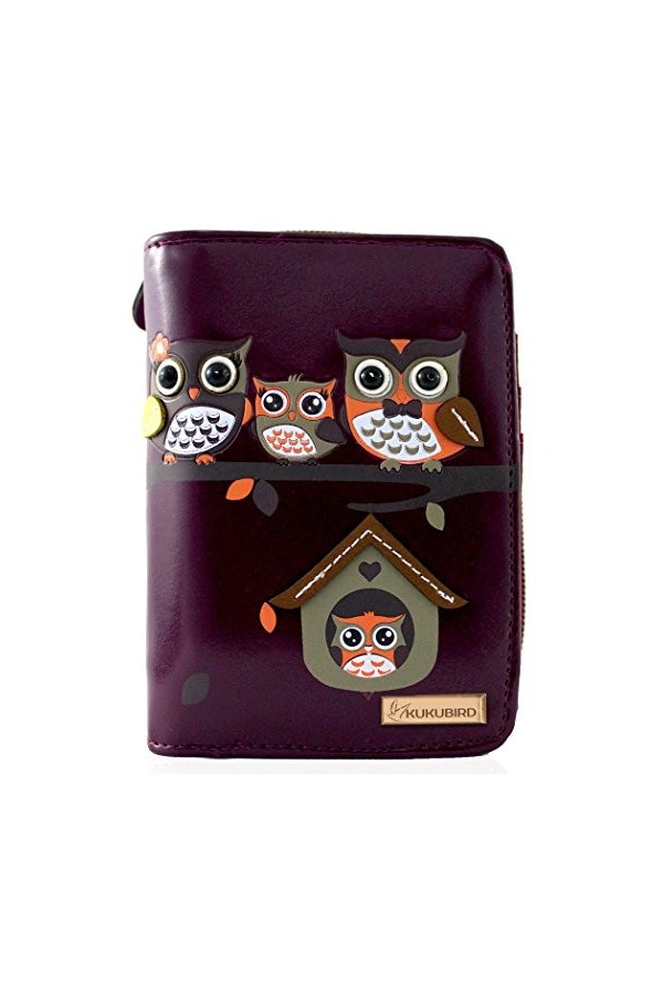 KukuBird 33D Owl Family Tree House Pattern Medium Ladies Purse Clutch Wallet, 33 BLUE, LARGE