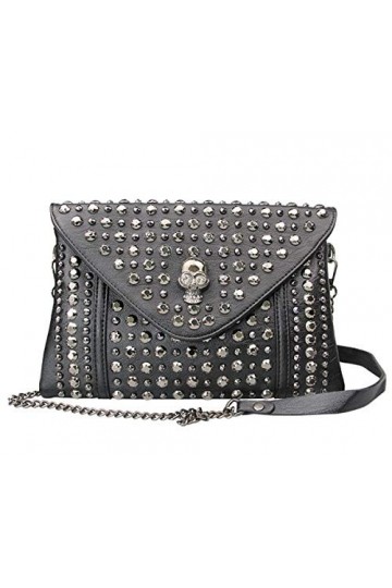 FiveloveTwo Punk Femme Sac à Bandouliere Petit Crâne Sacs portés épaule Chaîne de Rivet Cuir PU Sac à Main Sachet Bourse Saco