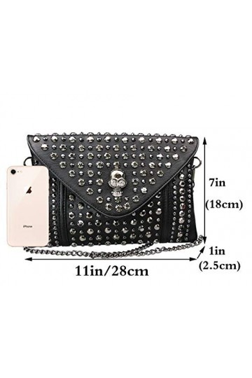 FiveloveTwo Punk Femme Sac à Bandouliere Petit Crâne Sacs portés épaule Chaîne de Rivet Cuir PU Sac à Main Sachet Bourse Saco