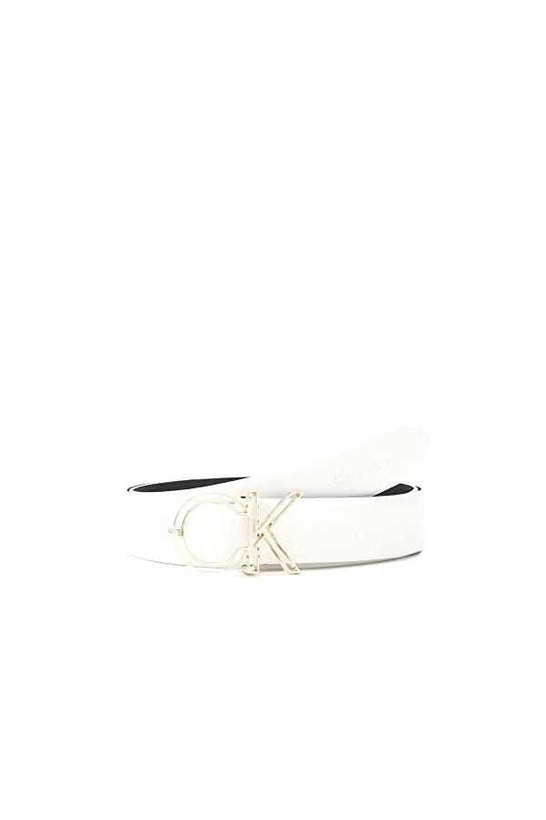 Calvin Klein Ceinture femme Beige Ceinture ivoire pour femme avec boucle monogram Primavera été 2022 100 % Cuir K60K608899 YA