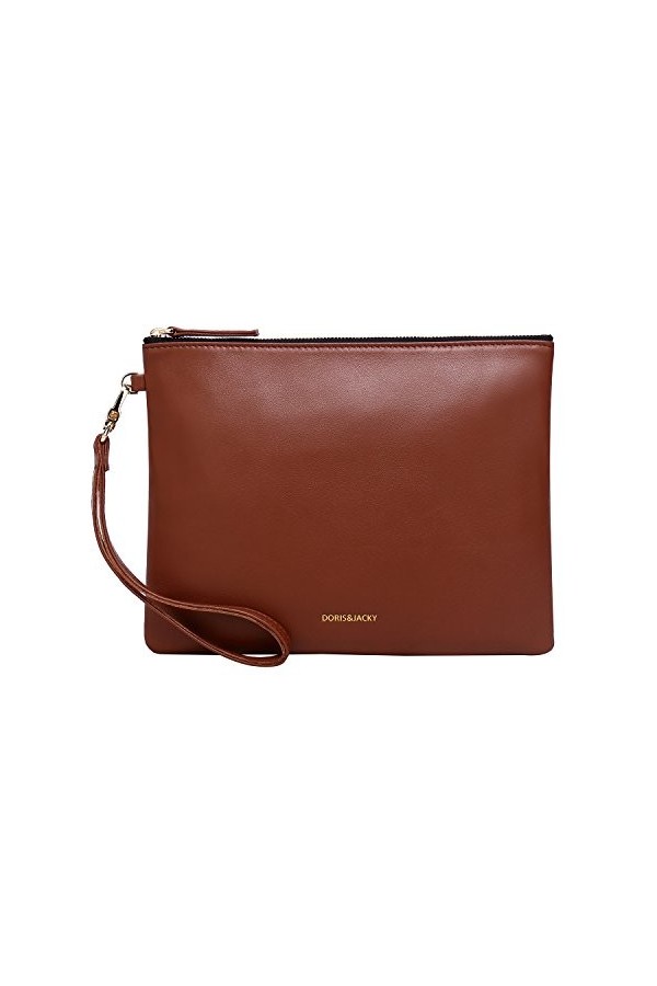 Soft Genuine Lambskin Leather Wristlet Clutch for Women Designer Large Wallets with Strap Brown 