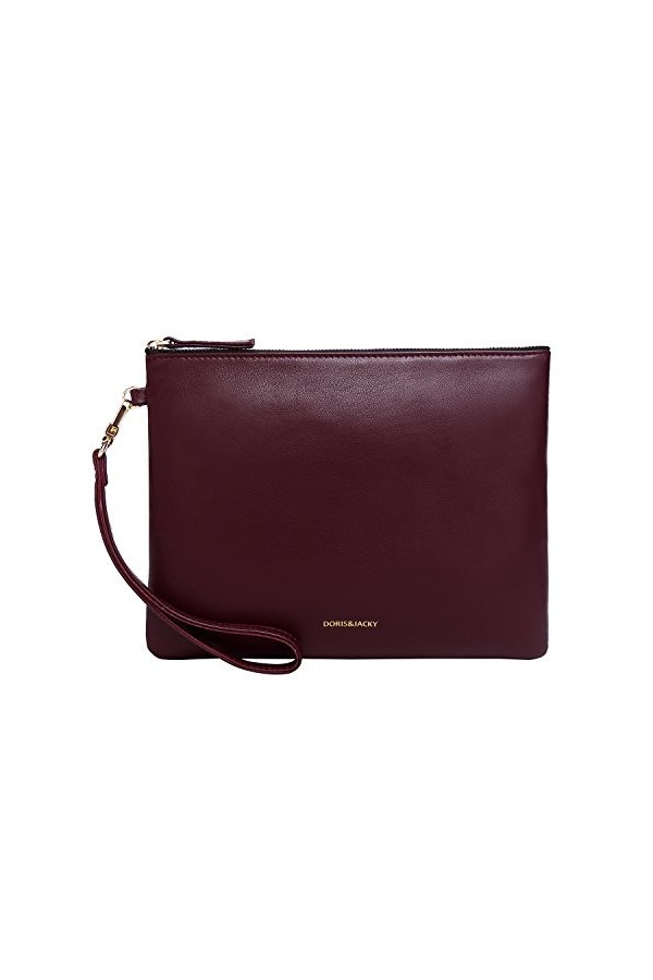 Soft Genuine Lambskin Leather Wristlet Clutch for Women Designer Large Wallets with Strap Brown 