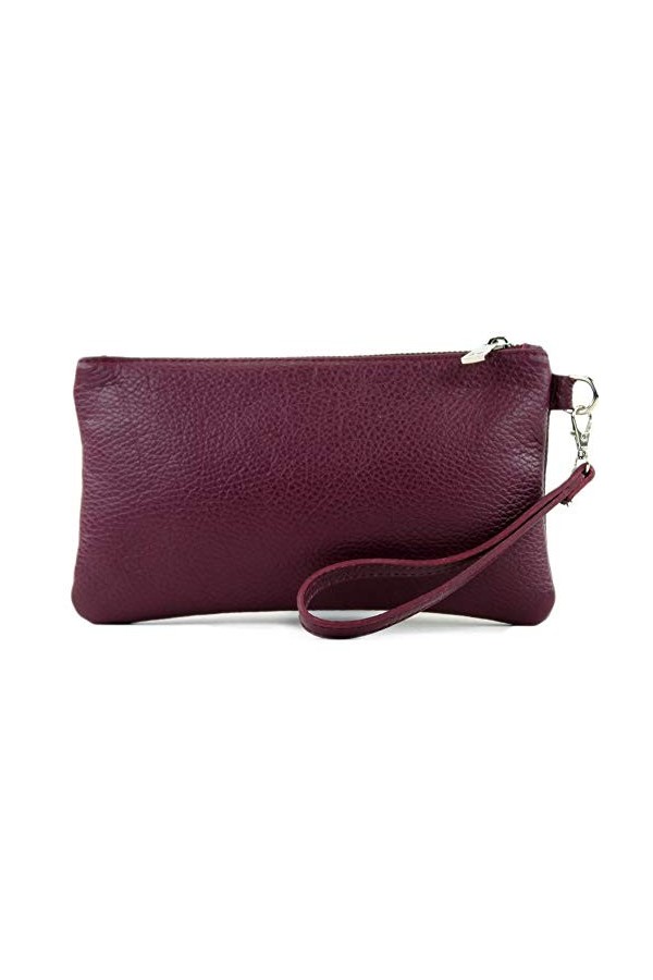 modamoda de - T193 - ital. Clutch Pochette pour poignet en cuir Small, Rouge vif, Small