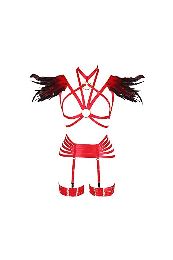 Harnais de poitrine en plumes pour femme - Aile dange - Punk - Bretelles - Épaulet - Porte-jarretelles - Grande taille - Vêt