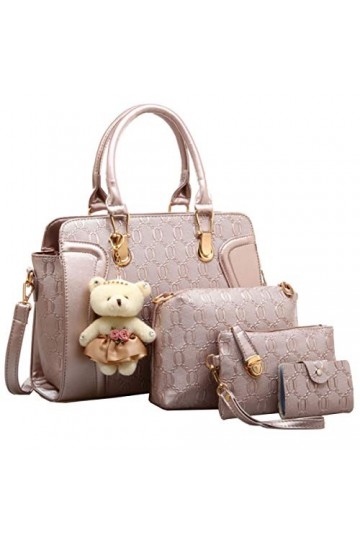 FiveloveTwo Femme 4Pcs Sacs portés Main Cuir PU Sacs portés épaule Sac à Bandouliere Sachet Bourse Pochettes Clutches Titulai